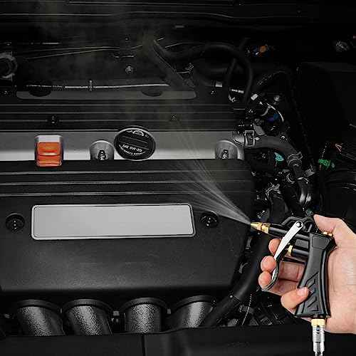 Industrial Air Blow Gun with Adjustable Brass Air Nozzle, Premium Air Blower Gun with 2 Pcs Steel Air Flow Extensions and 1/4" NPT Standard Quick Plug, Pneumatic Air Compressor Accessory Tool