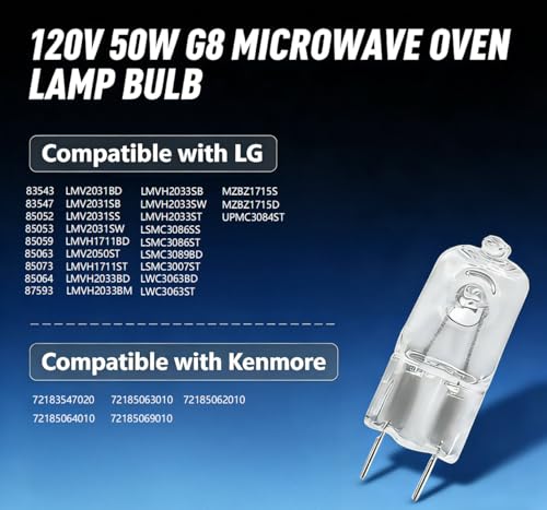G8 120V 50W Microwave Lamp Halogen Bulb for LG Kenmore 6912A40002J