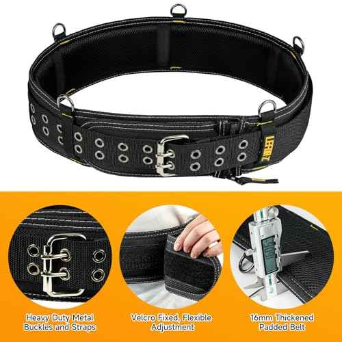 Padded Tool Belt,4-Inch Heavy Duty Tool Belts for Men with 5 Suspenders Ring,Work Belts for Electrician,Carpenter,Construction,Utility Belt,Adjustable Waist 34''-47''(Pouch not Included)