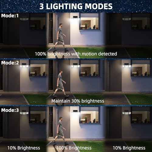 2500LM Solar Lights Outdoor with Motion Sensor,3 Head 270¡Æ Wide Angle Street Area Lights, IP65 Waterproof Security Lighting with 3 Modes(Non-Remote,2 Pcs)