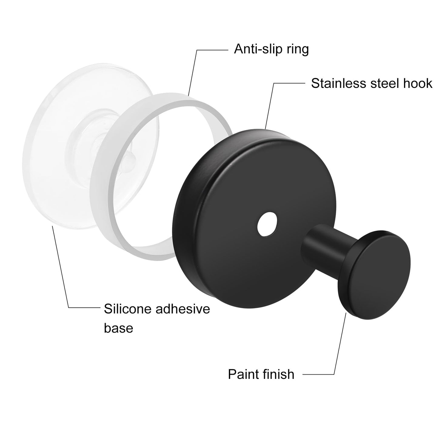 Dntorx Vacuum Suction Cup Hooks, 2 Pack Stainless Steel Suction Hooks for Shower Bathroom Towel Hook Shower Hooks Holders Hanging Towels, Loofah, Robe, Coat(Black)