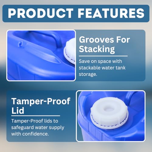 Aguaprep 5-Gallon Stackable Water Storage Containers Set with 4 Lids & Spigot - Emergency & Disaster Preparedness