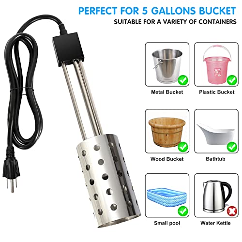 1500W Waterproof Bucket Water Heater with Thermostat for Home & Camping