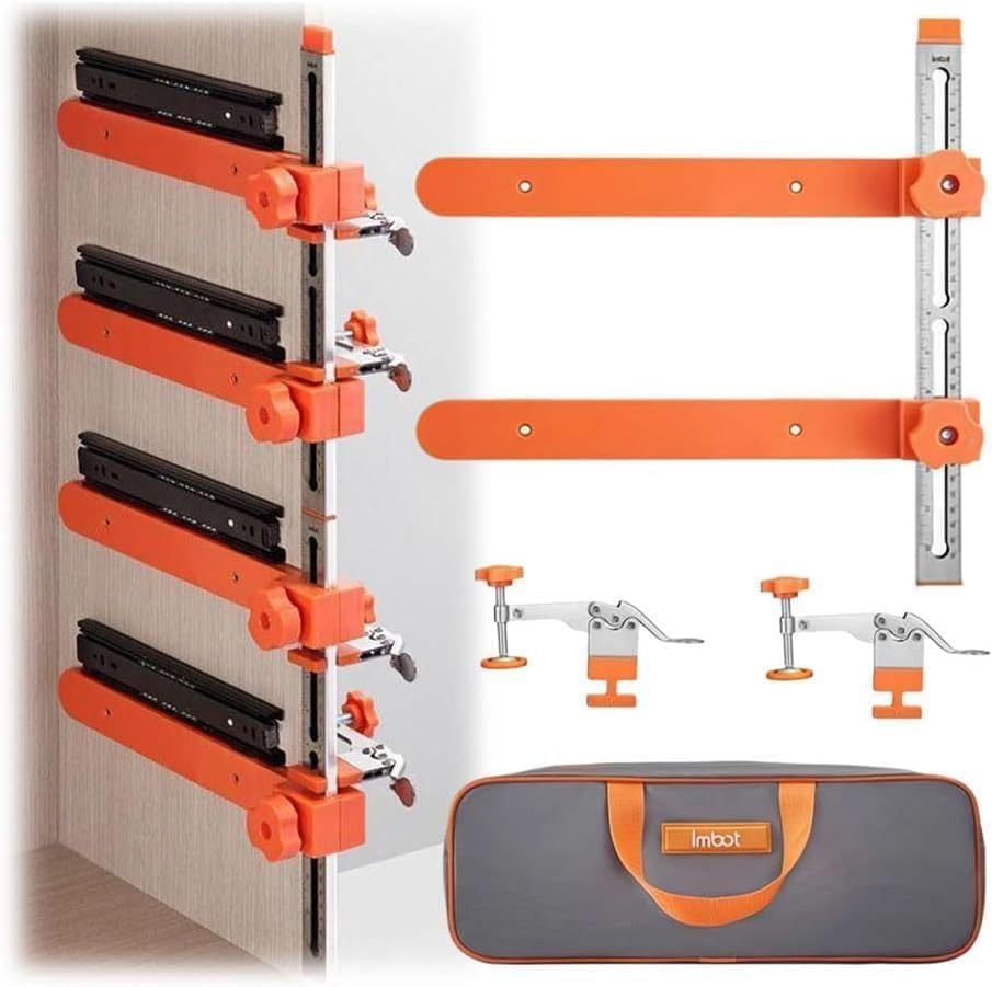 Drawer Slide Jig with Toggle Clamp & Magnetic Arm, Precision Cabinet Drawer Jig Tool with Laser-Engraved Dual-Scale Mark for Mounting Drawer Slide, for DIY & Pro Fast & Accurate Installation