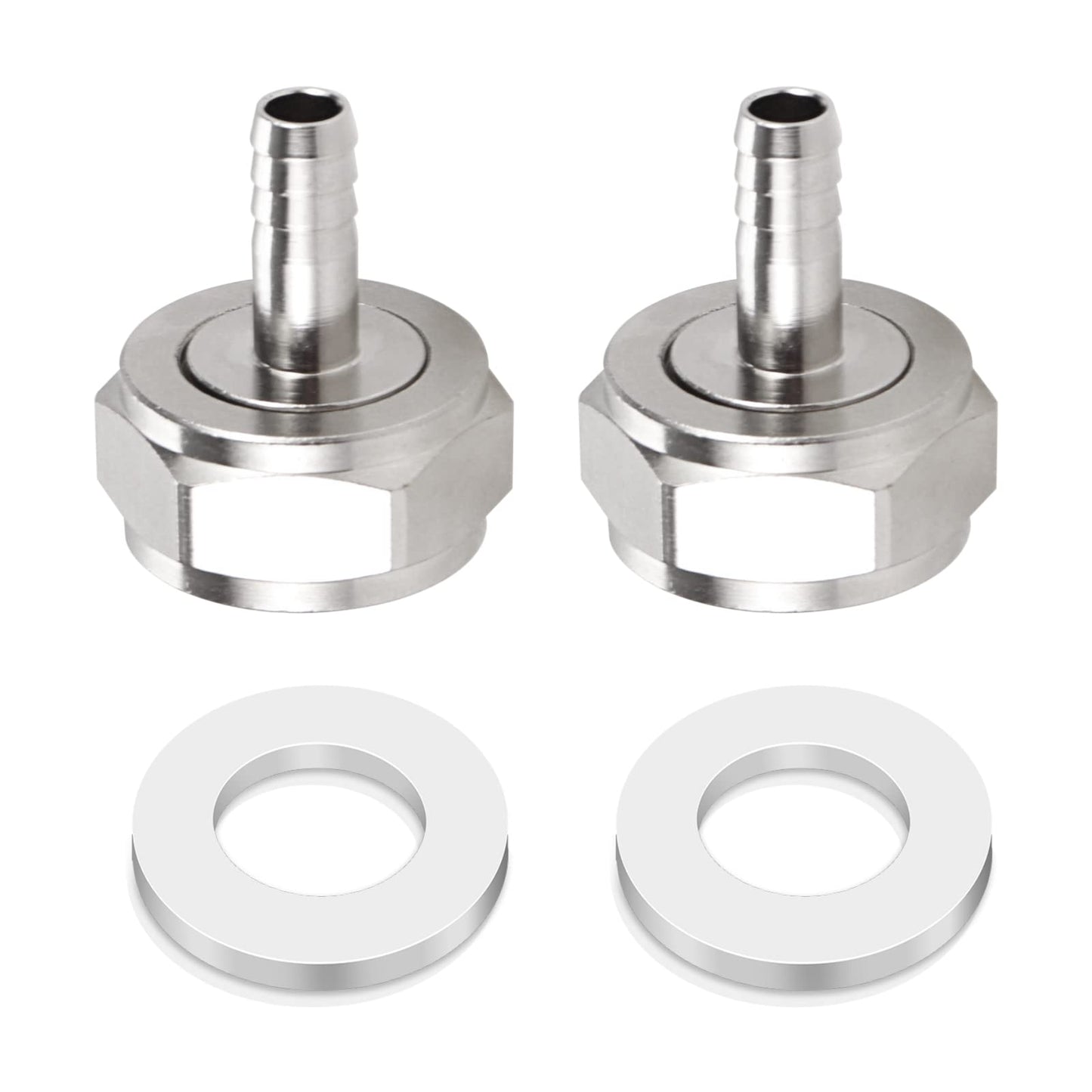 MRbrew Keg Coupler Barb Connector, Homebrew Kegerator Sankey Couplers O.D 1/4'' Chrome-Plated Brass Liquid Beer Line Tailpiece Nipple Fitting with Sealing Gasket Washer and G 5/8 Thread Hex Nut