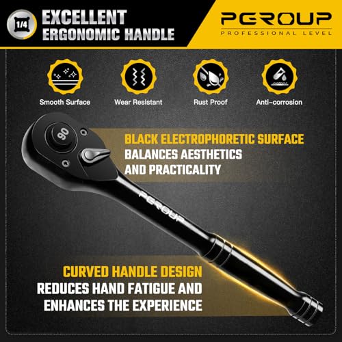1/4-Inch Drive Ratchet Wrench, 90 Tooth Reversible Ratchet, 4-Degree Swing, Ergonomic Handle, Chrome Alloy Made, Quick Release Ratchet Wrench for Repairing, Home, DIY