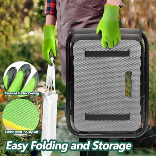 Garden Kneeler and Seat 2 in 1, Thick Soft Kneeling Pad and Foldable Gardening Stool with Gardenig Glove and Carry Tote Bag, Gardening Gifts for Women, Seniors, Mum and Dad (Grey)