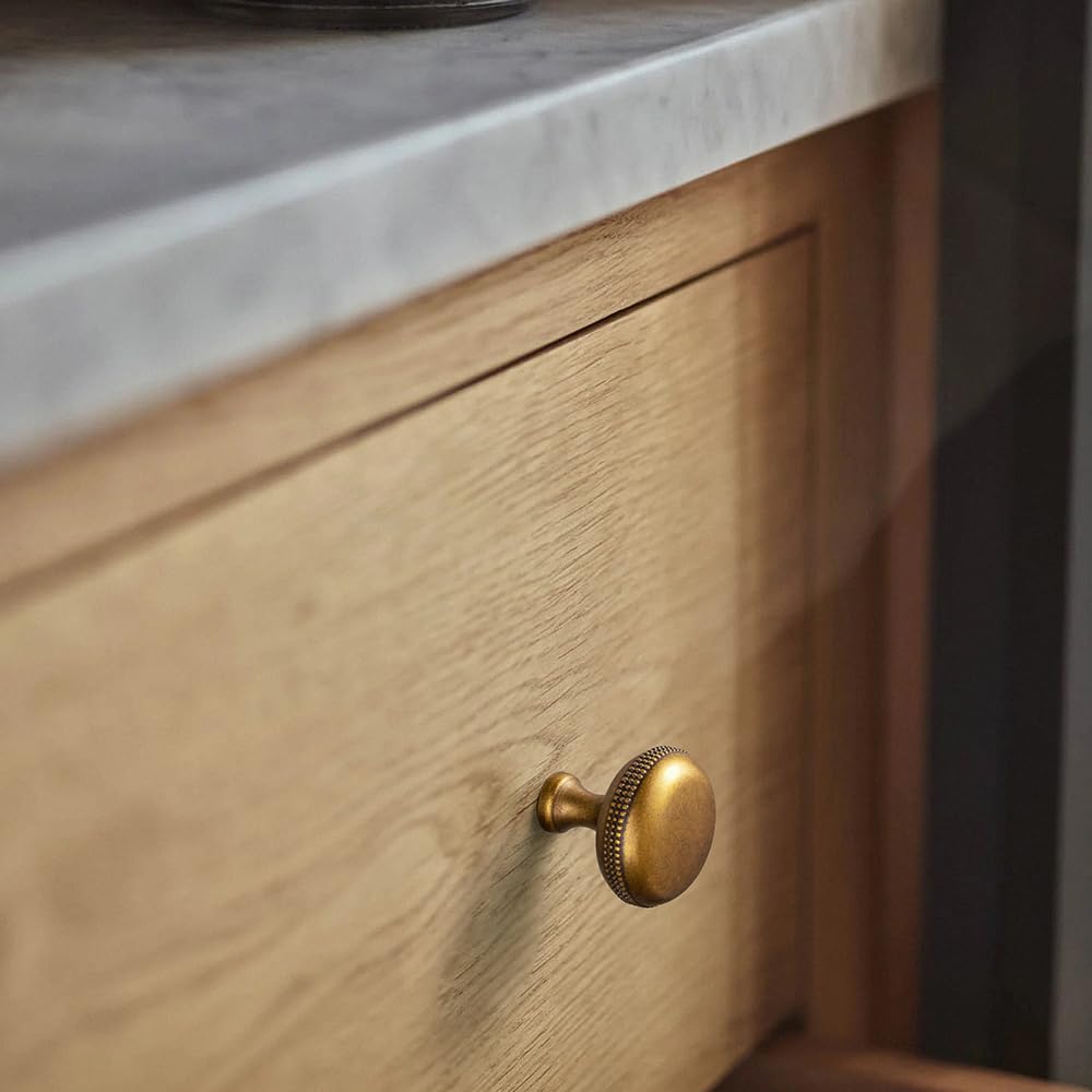 Goo-Ki 6 Pack Antique Brass Kitchen Cabinet Knobs - Beaded Edge Vintage Design | Farmhouse & Drawer Hardware