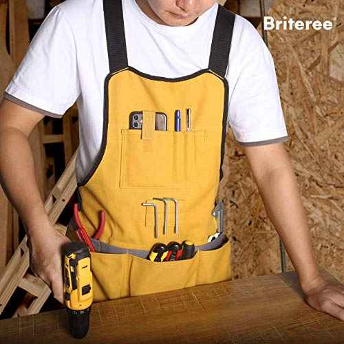 Work Tool Apron for Men and Women, Torso Length with 21 Tool Pockets, Durable Canvas Apron, DIY Enthusiasts, Gifts for Men Dad Father(Yellow)