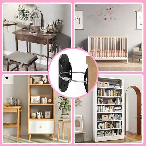 Anti Tip Furniture Anchors (6 Packs) Furniture Anchors for Baby Proofing, Earthquake Straps for Furniture Dresser Wall Safety Anchor Furniture Safety Straps Wall Straps, Black