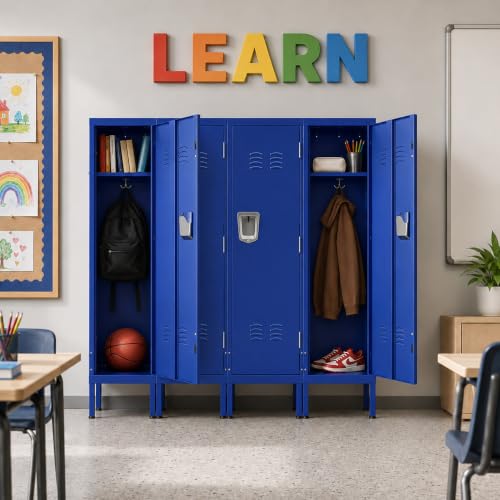 Blue Metal Employee Locker with 1 Door & Hooks - Heavy-Duty Storage for Gym, Office, School