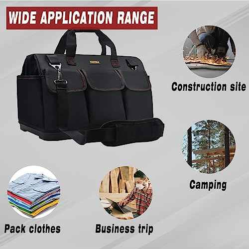 FASTECH 20-inch Heavy Duty Bottom Tools Bag with Wide Mouth for Tool Storage, Carrier and Organizer, Tool Bag for Men, Wide Mouth Tool Bags with Inside Pockets (20 Inch)
