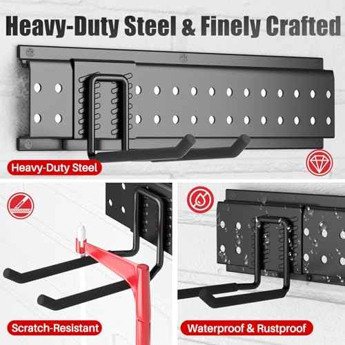 Garage Tool Organizer Wall Mount 48 inches with 10 Adjustable Heavy-Duty Hooks, Garage Organization, Garden Tool Storage Rack, Yard, and Shed, Holds Up to 400 lbs