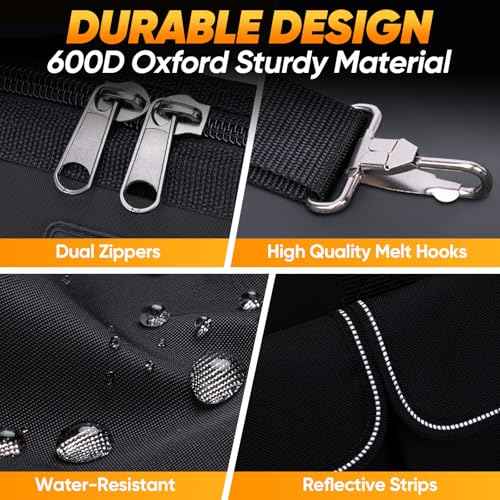 TICONN Heavy Duty Tool Bag with Multi-Pockets, Portable Tool Box Organizer Storage Bag, with Adjustable Shoulder Strap and Ergonomic Handle (Black, 16" Molded Base)