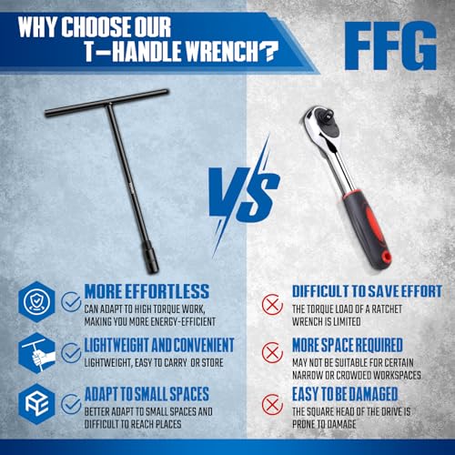 FFG T - Handle Metric Socket Wrench 6- Point 10mm Chrome Vanadium Steel T Handle Wrench Hex Socket For Car Motorcycle Dirtbike Repair