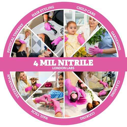 4 Mil ? Fuchsia Pink Nitrile Gloves ? Disposable Latex Free & Powder Free? Chemical Resistant, Pink Rubber Gloves