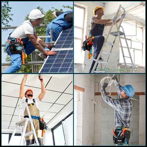 DuraTech Tool Pouch with Belt Clip, Electrician Tool Pouch with Tape Measure Holder & Hammer Loop, Quick Release Buckle, Expandable Support Frame, Ideal for Construction, Carpentry and Handyman Use