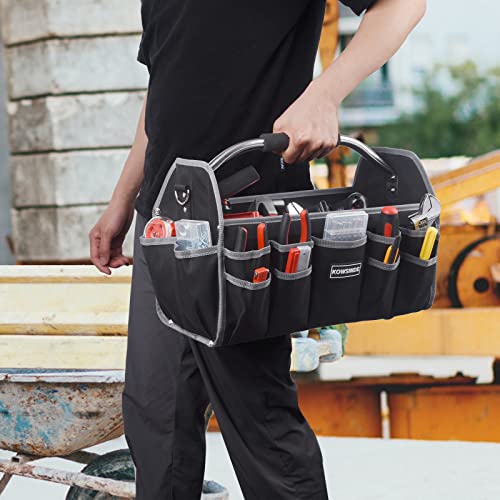 16 Inch Tool Bag, Electrician Tool Bag, Open Top Tool Bags, 26 Pockets Can Hold Many Tools, Steel Handle and Removable Shoulder Strap