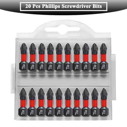 20PCS 25mm Phillips Screwdriver Bits PH2 Magnetic Screwdriver Bit Anti-Slip Phillips #2 Impact Driver Bits 1/4 Inch Hex Shank TS2 Screw Driver Bits