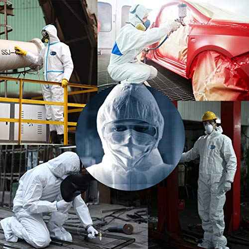 VVicogard Protective Overalls Disposable Coveralls, Front Zipper Elastic Waistband & Cuffs Ankles, SMS Isolation Coverall Suit with Hood for Hospitals, Laboratories, Medical