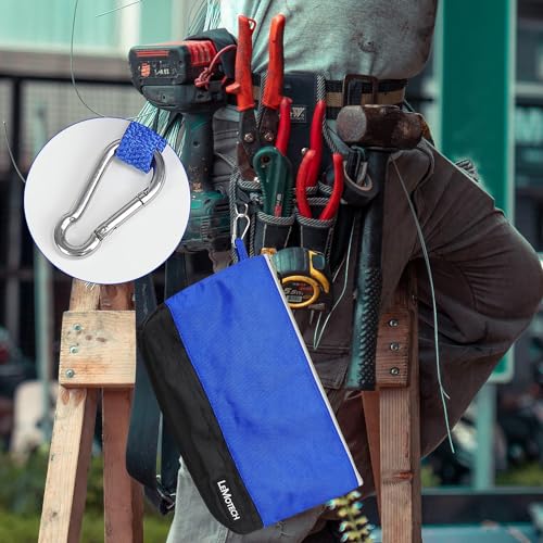 LeMotech Zipper Tool Bag, Stand-Up Tool Pouch with Carabiners,Utility Bag,Water Resistant Storage Bag,Multi-Size Blue/Orange/Grey/Yellow 4 Pack
