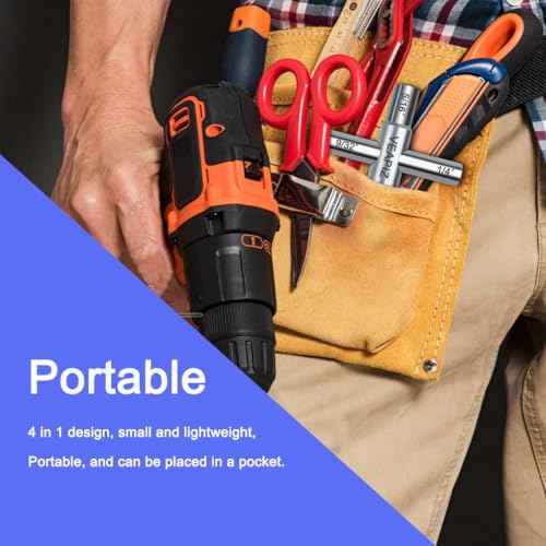 2PCS 4 Way Sillcock Water Key, Heavy Duty Multifunctional Water Utility Key, Steel Sillcock Wrench for Faucet, Hose Bib, Spigot, Valve and Cupboard