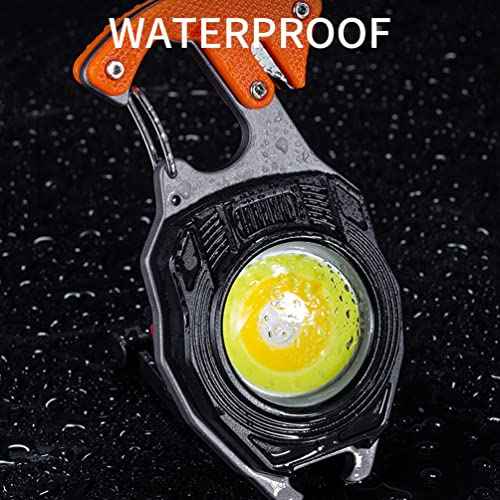 BY-J COB Keychain Work Light Keychain Flashlights, 7 Lighting Modes, 1600 Lumens, COB Rechargeable Multi-Function Work Light with Electric Lighter, Seat Belt Cutter, Screwdriver, Whistle