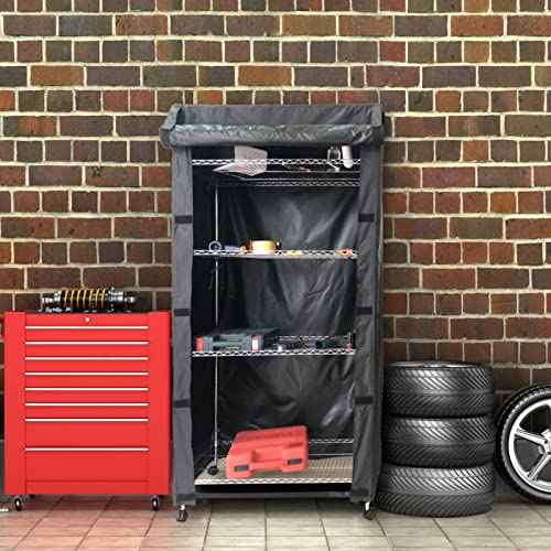 Waterproof Wire Rack & Shelving Cover ? Heavy Duty Storage Shelf Dust Cover, Fits 36" W x 14" D x 54" H, Nylon Buckles & Hook-and-Loop Closure (Black, No Shelves)