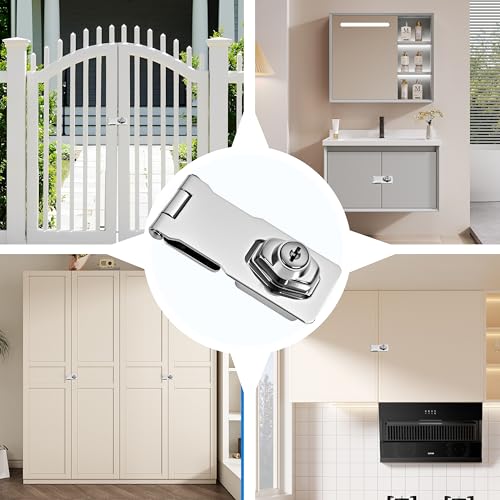 ZYINOZOC 4 Inch Silver Keyed Hasp Lock for Cabinets & Doors - Secure Metal Latch