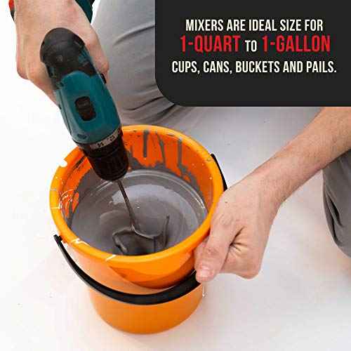 TCP Global Paint Mixer Attachment (Set of 2) - 10" Drill Paddle Mixer with 1/4" Round Shafts, 2.5" Plastic Paddles - Mix 1 Quart to 1 Gallon of Paint, Epoxy Resin, Concrete, Drywall Mud, Mortar