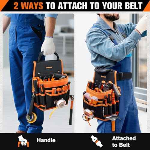 Tool Belt Pouches, 22 Pockets Electrician Tool Pouch with Hammer Loops and Tape Clip, Detachable & Adjustable Single Side Belt Tool Pouch for HVAC Craftsman Contractor Electricians Carpenter