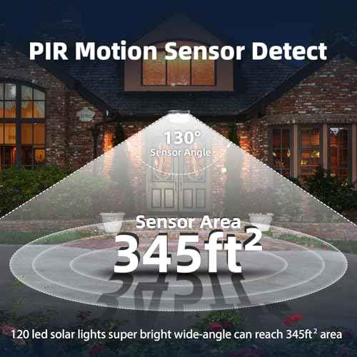 HMCITY 120 LED Outdoor Solar Lights with Motion Sensor and 3 Lighting Modes, IP65 Waterproof Wide Solar Wall Lights Ideal for Garden Patio Yard (Front Button 6Packs, Daylight White)