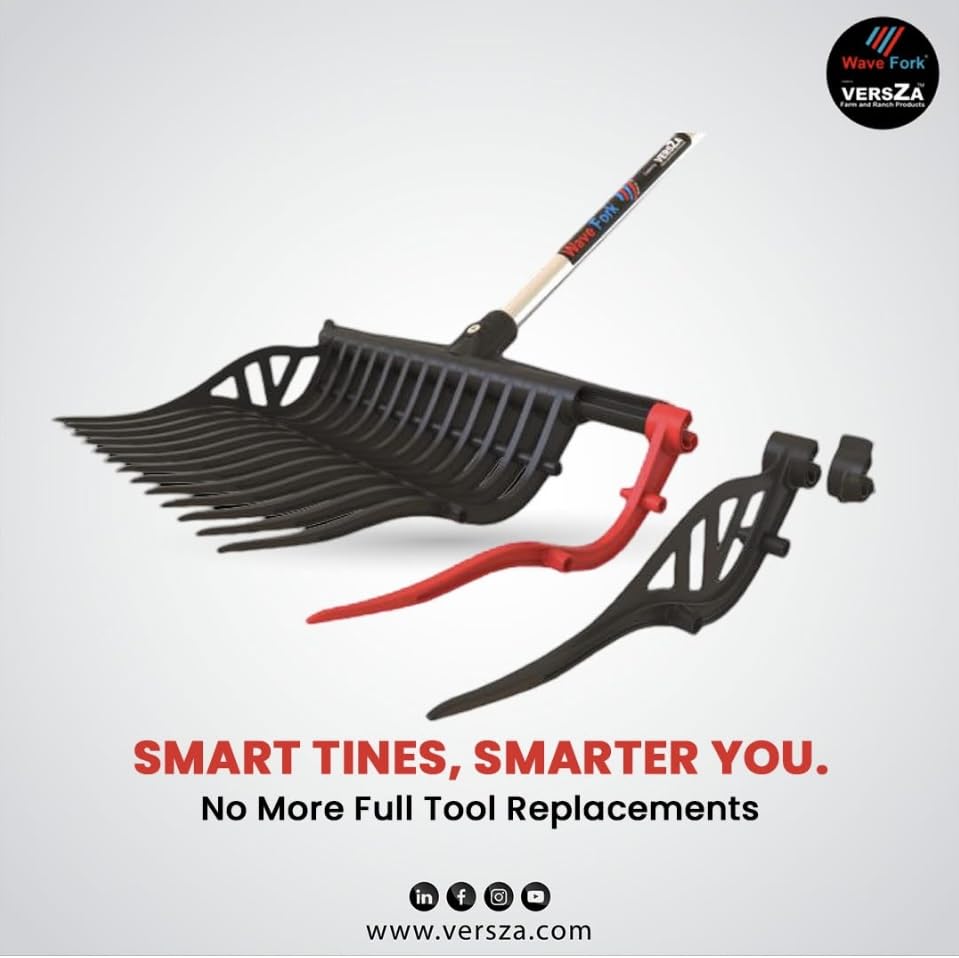 Wave Fork by VERSZA Farm & Ranch| Manure Fork Replacement Head| Durable TINES That Don't Break ! (Color RED Black)