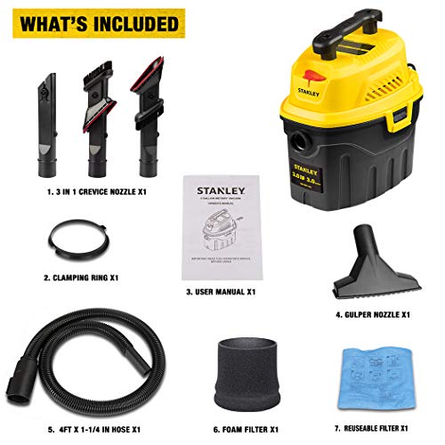 Stanley 3 Gallon Wet Dry Shop Vacuum with 3 Peak HP - Portable Car & Garage Vacuum (Variation: Vacuum)