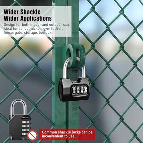 1 Pack disecu 4-Digit Combination Lock, Waterproof Outdoor Padlock for School Gym Locker, Fence, Gate, Shed, Storage Unit (Black)