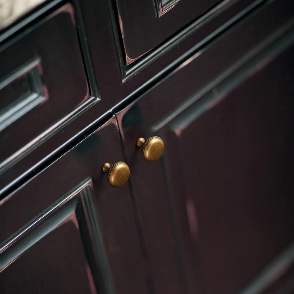 Goo-Ki 6 Pack Antique Brass Kitchen Cabinet Knobs - Beaded Edge Vintage Design | Farmhouse & Drawer Hardware