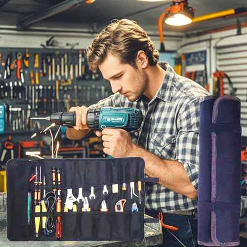 23 Pocket Tool Bag Roll Up, Tool Organizer for Men gift, Portable Tool Storage with Zipper Pouch, Compact Small Toolbag for Handyman RV Owners, Birthday Gifts