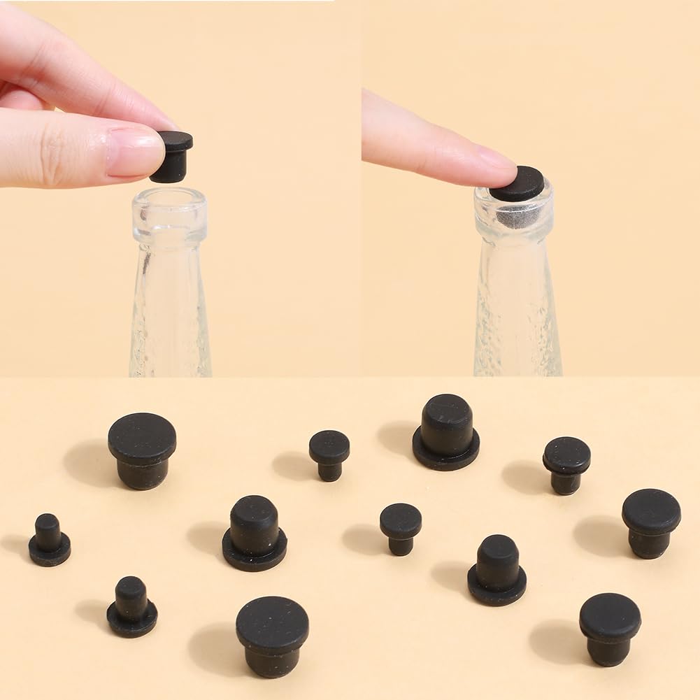 GORGECRAFT 50PCS 5 Sizes Silicone Hole Plug Black Round Rubber Waterproof Button Hole End Covers Soft Flexible Stopper Fit for 4-9.5mm Inner Diameter Hole Bottles Pipes Flower Pots