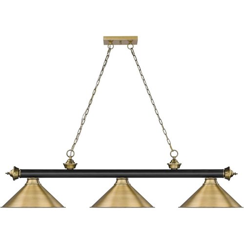 Z-Lite 2306-3MB-RB-RB15 Cordon Billiard Pendant, 3-Light 180 Total Watts, Matte Black & Rubbed Brass