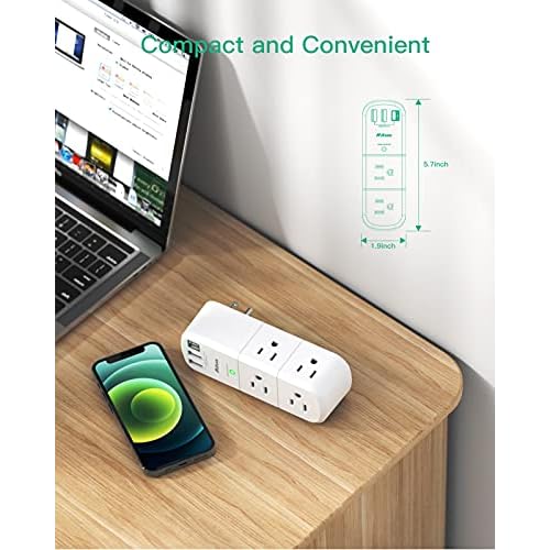 Outlet Extender with Rotating Plug, Mifaso Surge Protector 6 AC Multi Plug Wall Outlets and 3 USB Ports, 1800 Joules, 3-Sided Swivel Power Strip Spaced Splitter for Home, Travel, Dorm Room Essentials