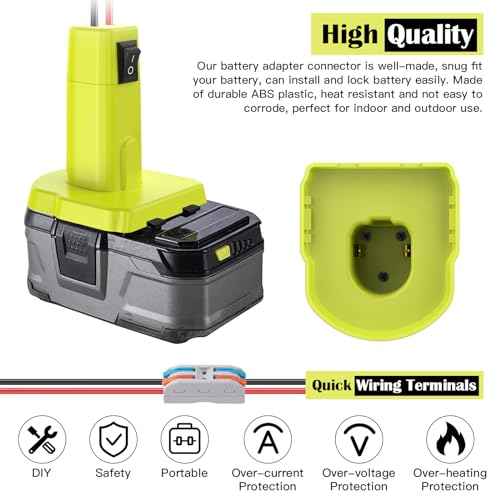 1 Packs Power Wheel Adapter for Ryobi 18V Battery Adapter Power Wheel Battery Conversion Kit with Switch, Fuses & Wire Terminals, 12AWG Wire, Power Connector for DIY RC Car Toys and Robotics