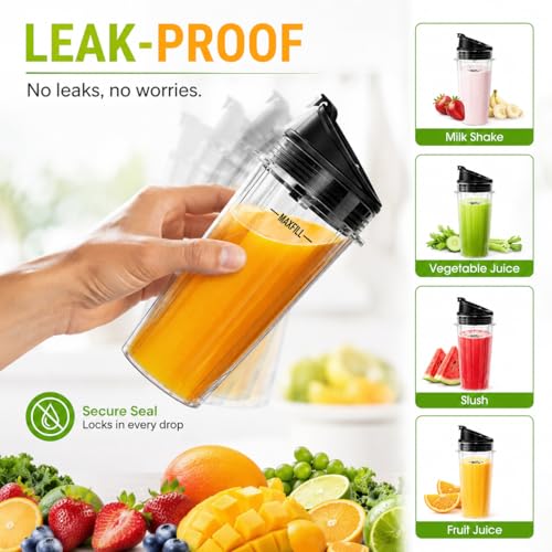 16 oz Ninja Blender Cups Replacement 3 Pack with Lids for QB3001SS, BL660, BL770, BL780, BL740 - 4-Tab 16oz