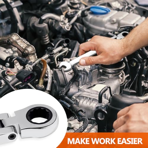 9/16 Inch Ratchet Wrench Imperial, Flex Head Combination Wrench 72-Teeth 12 Point Box End Wrench Spanner, Chrome Vanadium Steel