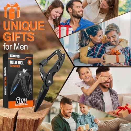 Stocking Stuffers for Men Adults, 6 In 1 Multitool Carabiner with Pocket Knife, Christmas Gifts for Mens Him, Cool Gadgets for Men, Folding Knives, Bottle Opener, Window Breaker And Screwdriver