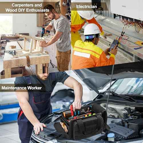 12-Inch Tool Bag with Anti-friction Bottom, Hand Tool Storage Organizer Bag for Men, Tactical Range Bag, Multi-purpose Work Tote for Repairman, Electrician, Carpenters, Handyman, Black