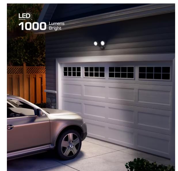 LED Security Light, 2-Head Flood Light, 1000 Lumens, 180° Motion Sensor, 40ft Range, Black