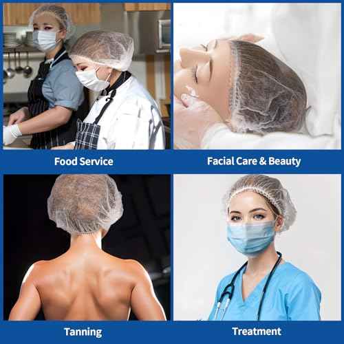 LEOBRO Hair Net, Hair Nets for Food Service Workers, 50PCS Hairnets for Foodservice, Kitchen Hair Nets for Women Men Cooking, Non-woven Bouffant Caps, Disposable Hair Cap Hair Cover, White, 21 Inch