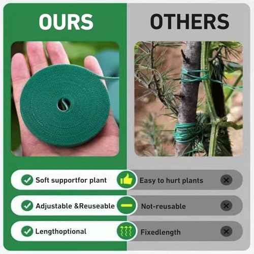 1/2inch 82ft Garden Tie Green Tape, Hitotsu Reusable Plant Tape, Nylon Plant Tie Strap for Gardening Tips, Flowers, Tomato, Vines, Tree