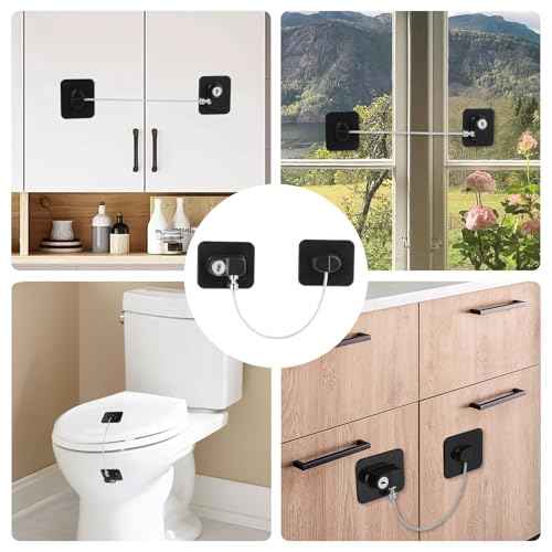 Fridge Lock with Key, Safety Lock for Refrigerator, Cabinet, Drawer, Window ? Easy to Install, No Drilling(2 Pack, Rectangle Black)