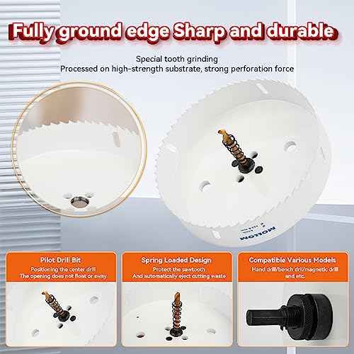 Mollom (30mm | 1-3/16") HSS M42 with 8% Cobalt BI-Metal Hole Saw with 2 Pilot Drill Bits & Arbor Smooth Cutting for PVC,Drywall,Wood,Plastic,Gypsum Board,Rubber